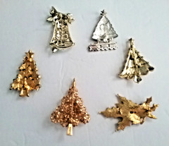 6 Vintage Napier Gerry KC Christmas Brooches Pins Gold Silver Tone Rhinestone