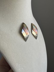 Vintage Copper Brass Gold Silver Mixed Metal Tone Diamond Drop Earrings 1”