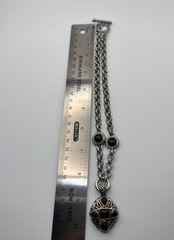 Vintage Brighton Necklace Silver/Gold Tone Black Stones Chunky Link Estate 10”
