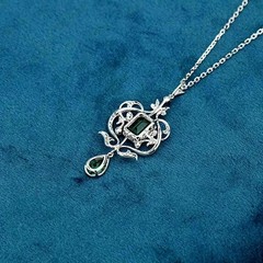 Art Deco Style Party Wear Emerald Lab Created Diamond 14k White Gold FN Pendant
