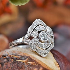 French Art Deco Inspired Cocktail Ring 2.3 Ct Lab Created Diamond 10k White Gold