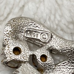 Vintage ART Signed Necklace Brushed Silver Tone Choker Smoky Topaz Rhinestones