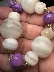 Vintage 1970s-1980s 18” Beaded Necklace Natural Banded Agate Amethyst, Estate