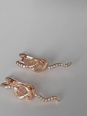 Vintage 1990-s 14 Ct Rolled Gold Zircons Snake Earrings-Hallmarked 585 RG