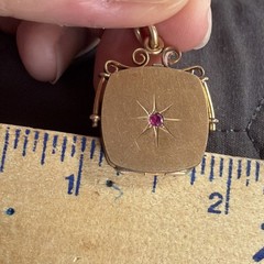 Antique Wightman & Hough (W&H Co.) 4.7g Gold Fill Square Locket Ruby Gem Mono