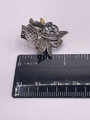 VTG Sterling Silver Marcasite Gemstone Flower Basket Brooch Pin Designer Signed