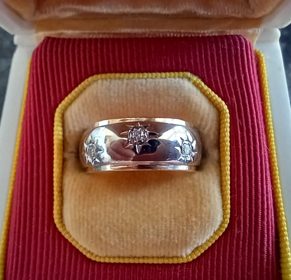 MCM Traub Orange Blossom 14k White Gold Diamond Starburst Eternity Band Size 6.5