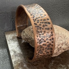 Brutalist Modernist Men’s Dimple Hammered Thick Pure Copper Cuff Bracelet Viking