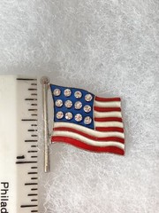 Enamel and Crystal American Flag Lapel Pin Brooch Silver Tone