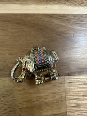 Vintage Gold Tone Elephant Trinket Box Charm Pendant Hinged Enamel Rhinestone