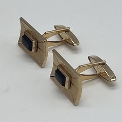 Vintage Swank Genuine Onyx Gold Tone Cufflinks Tie Clip Weber Heilbroner Box