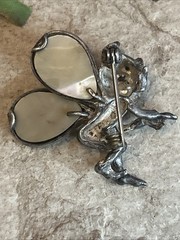 47. Vintage 925 Sterling PIXIE Fairy Elf Abalone Wings Pin 1 3/8″x 1 1/4″, 10.3g
