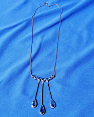 Original STERLING SILVER 925 Deco Modernist Rare Necklace Vintage Sapphire Paste