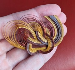 Vintage Wicker Wood Woven Abstract Knot Swirl SCARF Slide CLIP Red Brown