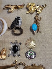 Vintage 20 Brooch Pendant Ring Metal Gold Silver Tone Rhinestone