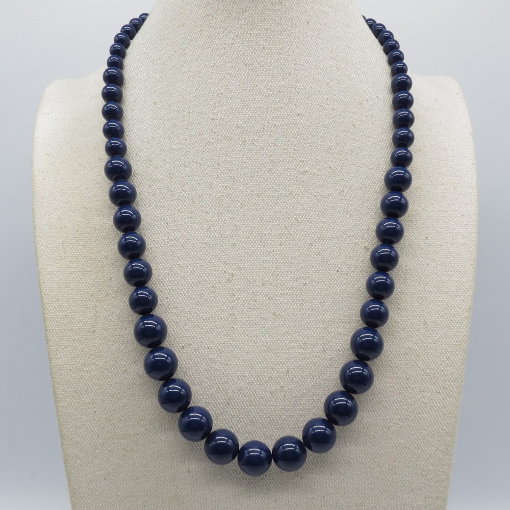 VTG Napier Graduated Beaded Necklace Dark Blue Boho Everyday Wear 24″