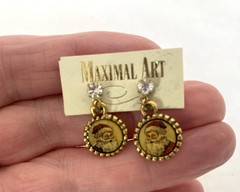 Vintage MAXIMAL ART John Wind SANTA CLAUS 14 kt Gold-plated EARRINGS / 2001 NWT