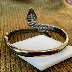 Vintage Style 4.85ctw Rose Cut Diamond Ruby Studded Silver Snake Bracelet Bangle