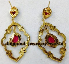 2.59ctw Rose Cut Diamond Ruby Studded Silver Victorian Gorgeous Earring Jewelry