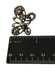 Butterfly Brooch Pin Silver Tone Purple Aurora Borealis Rhinestones Textured VTG