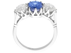 2.34Ct Madagascar Sapphire and 1.85Ct Diamond Platinum Trilogy Ring Circa 1945