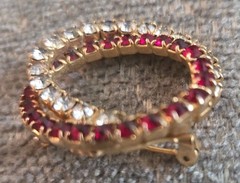 Vintage Red and White Rhinestone Brooch