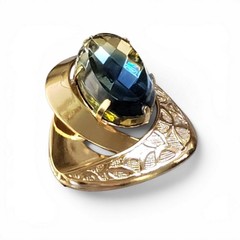 Vintage Blue Faceted Glass Crystal Gold Tone Mid Century Modern Brooch