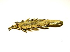 Gold Tone Feather Brooch Pin Large 3.5 inches
