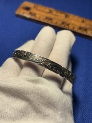 VTG Sterlng Silver Two Tone Hawaiian Etched Floral Bangle Bracelet Hawaiian +14g