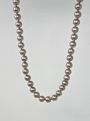 Taupe Faux Pearl Necklace 17 Inches Knotted 8mm Beads Vintage Sheen Unsigned