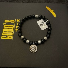Goro’s Black Onyx Beaded Bracelet Sterling Silver Unisex Vintage Punk Jewelry