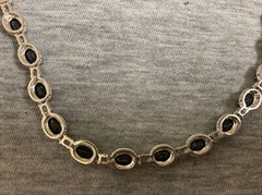 Vintage Sterling Onyx Cabochon & Cubic Zirconia Link 16” Tennis Necklace