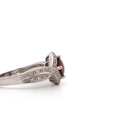 14K White Gold Pink Red Tourmaline Square Checkerboard Cut Diamond Ring Size 7