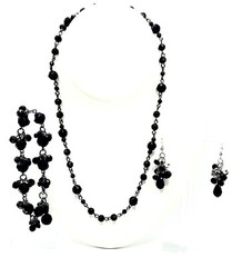 Victorian Gothic Black French Jet Glass Jewelry Set Vintage Curated