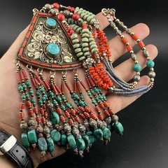Old Tibetan Brass Handmade Traditional Unique Triangle Shaped Pendant Necklace