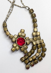 VTG Artisan Assemblage Czech Glass Red Rhinestone Asymmetrical Star Necklace