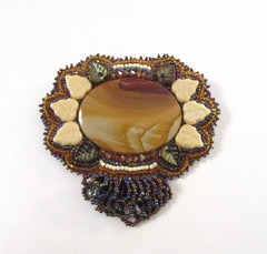 Ella Johnson Bentley Beaded Brooch, Juneau Alaska, Biggs Jasper, Healed Fissure