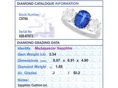 2.34Ct Madagascar Sapphire and 1.85Ct Diamond Platinum Trilogy Ring Circa 1945