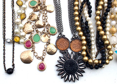 Vintage to Now Lot of 6 Mostly Black Gold & White Bead necklaces – 1 signed