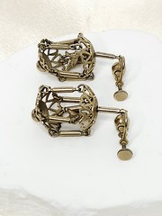 Pair Vintage Gold Tone Dangle Screw-Back Bird Cage Earrings