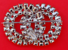 Signed Eisenberg Rhinestone Double Ring Brooch