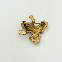 Vintage Clear Rhinestone Green Eyed Frog Gold Tone Brooch Pin