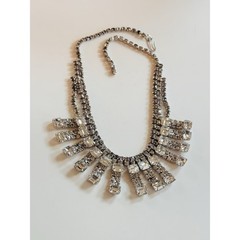 VTG Crystal Rhinestone Necklace choker Silver Clear Elegant Baguettes Bib 14.5″