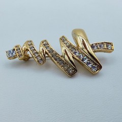 Vintage Monet Christmas Tree Brooch Gold Tone Rhinestone Abstract Holiday
