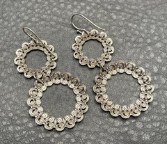 Vintage Sterling Silver 925 Filigree Circle Hoops Long Dangle Earrings 2 Inch
