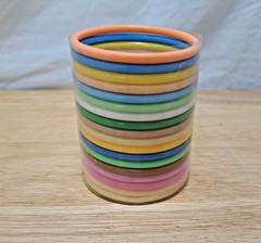 Vintage Tube of 18 Multicolor Plastic Lucite Stacking Buncha Bangle Bracelets