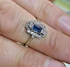Antique 2Ct Blue and White Stones Art Deco Engagement Ring in Sterling Silver