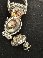 Vintage Art Deco style 3 piece (ring, earrings, pendant) S/S Set with Citrine CZ