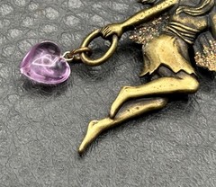 JJ Jonette VTG Gold Tone Fairy Brooch Pin Purple Heart Glitter Wings Mystical
