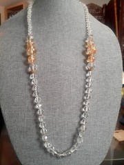 Miriam Haskell gold confetti lucite & clear fauceted glass Bead Necklace